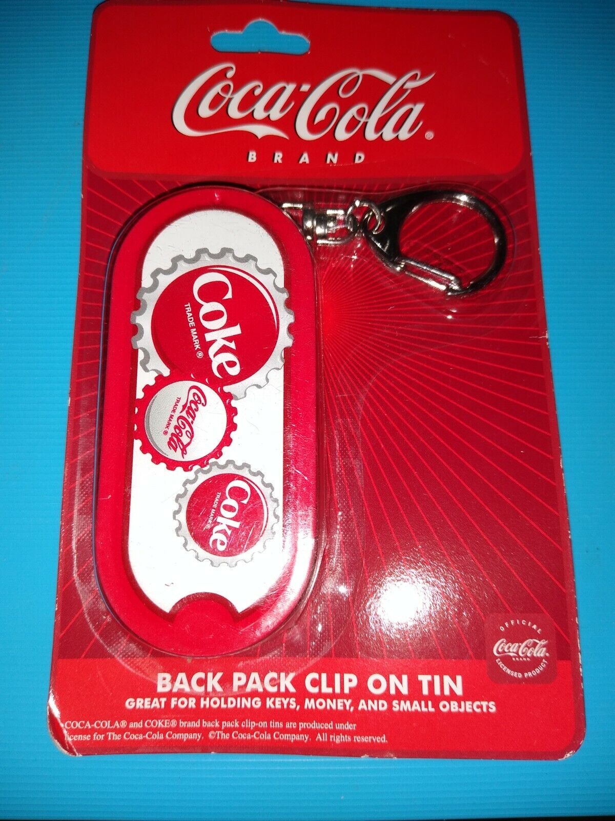Coca Cola Back Pack Clip On Tin New In Sealed Package, See Pics, Free Ship