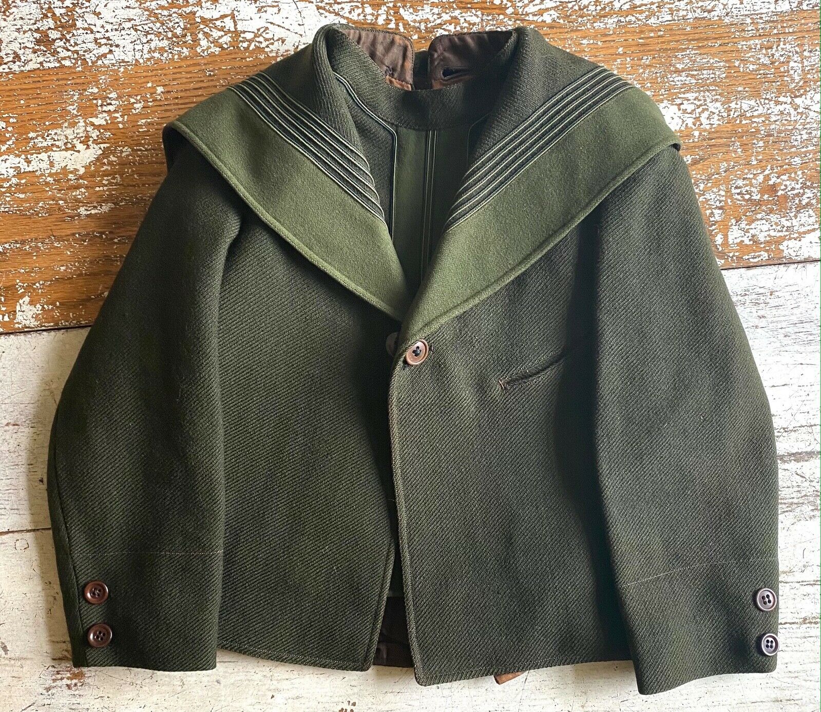 Victorian Boys Olive Green Wool Nautical Jacket Antique Children's Clothing