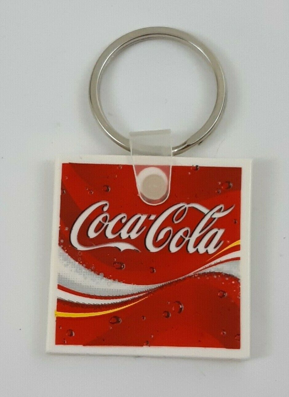 Vintage Coca Cola Rubber Keychain Red White Square Logo