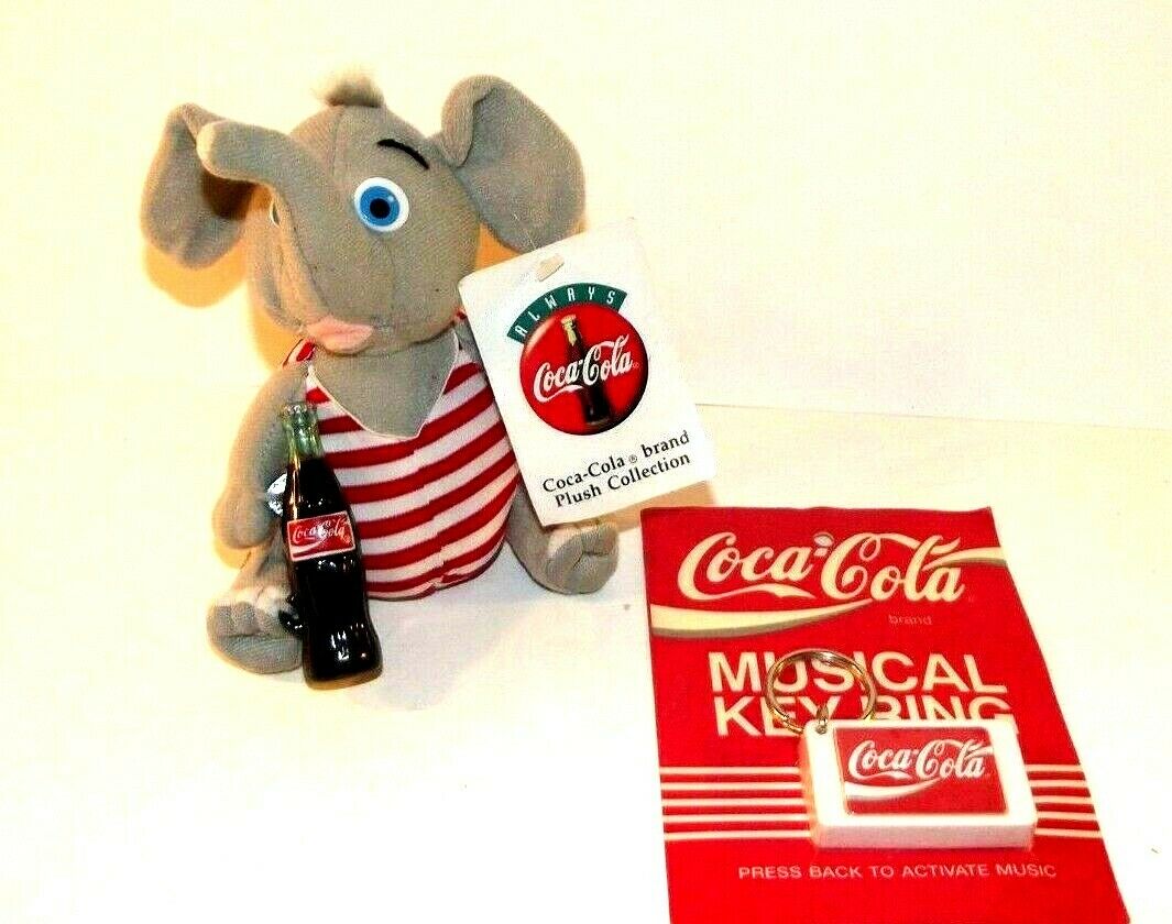 Vintage Coca Cola 1990 Key Chain 1993 Plush Elephant Stuffed