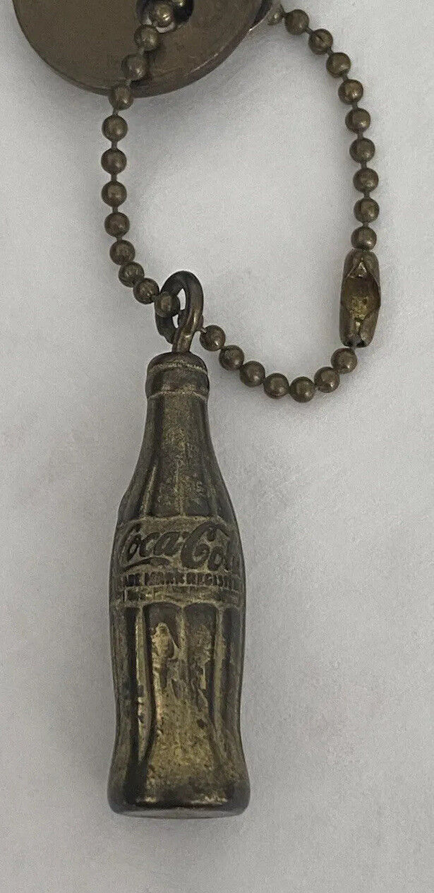 Vintage 1936 Coca Cola 50th Anniversary Antique Brass Coke Bottle Key Chain 1.5”