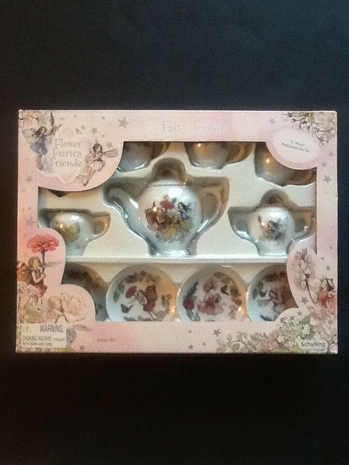 Schylling Flower Fairies Friends Fairy Tea Set 13 Piece Porcelain -1 Side Open