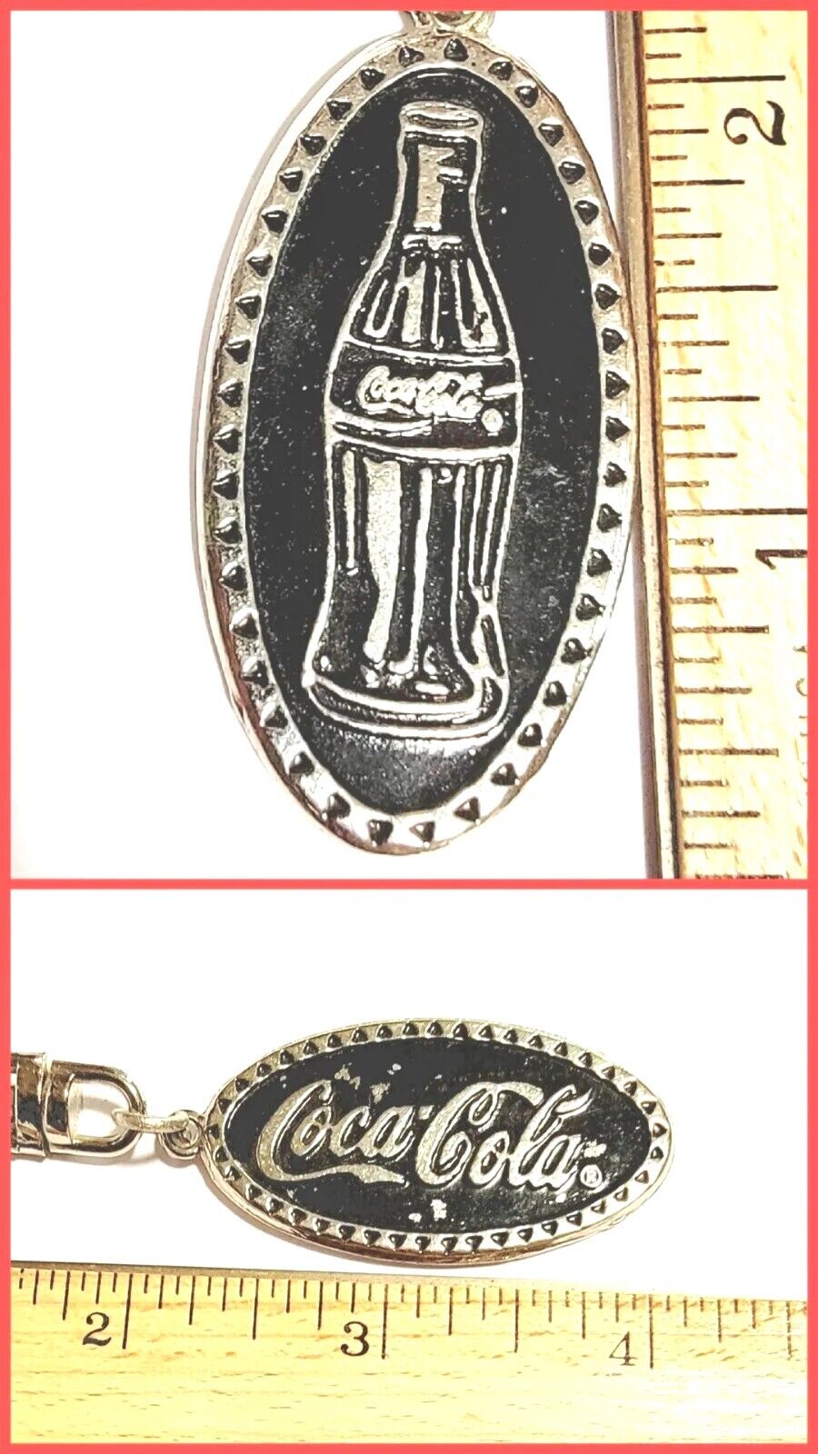 Coca - Cola Keychain Vintage Soda Advertising Logo Keyring Silvertone Metal Flaw